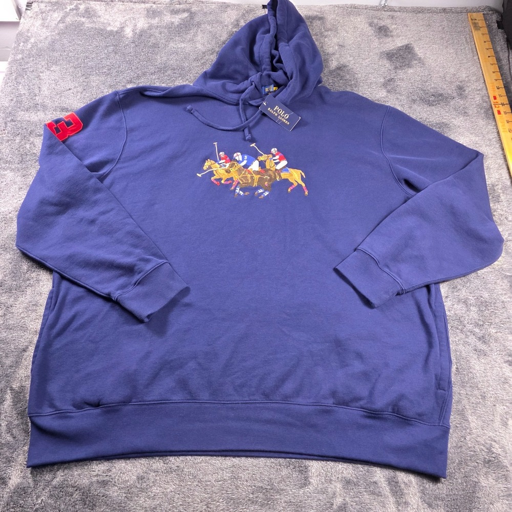 Polo Ralph Lauren Tripple Pony 3 Patch Hoodie Mens 4XLT Fleece Sweater